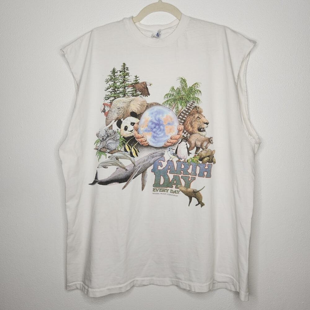 Vintage Hanes Tank Top Nature Earth Day Sleeveless Cut Off Shirt Art Top XXL
